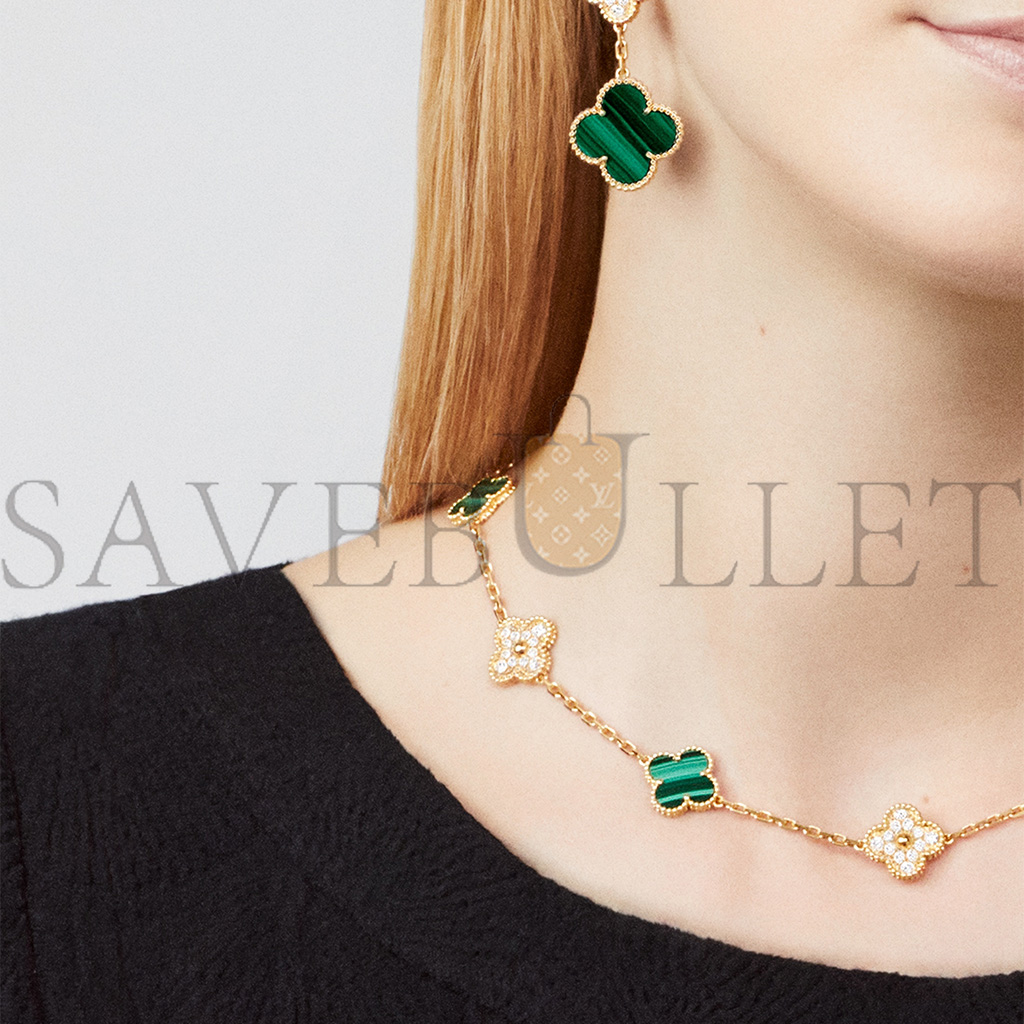 van cleef arpels vintage alhambra necklace, 10 motifs - yellow gold, Di*m*nd, malachite  vcaro9j400